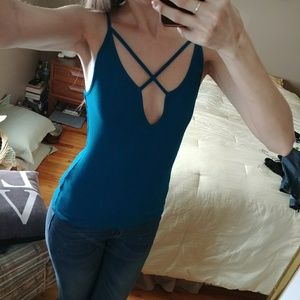 Sexy Express Deep V CrissCross Strappy Tank Sz S